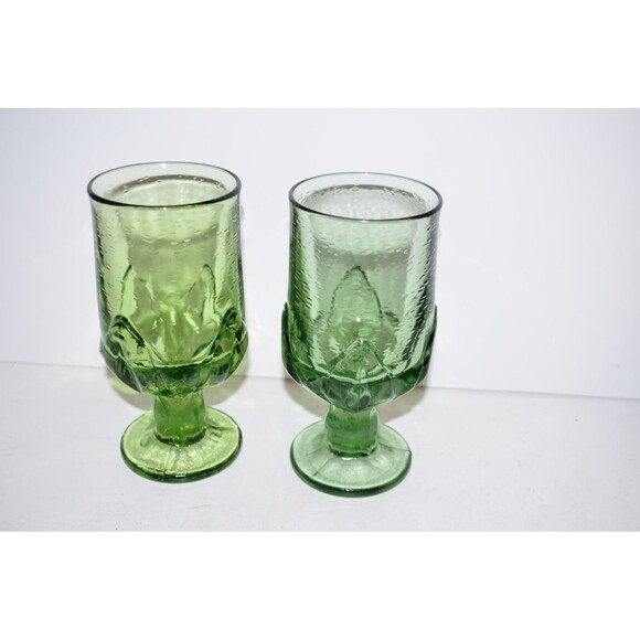 Tiffin Franciscan green CABARET glasses large 6 3/4" water goblets lotus 2 pc - Picture 2 of 6